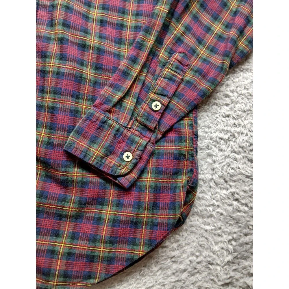 Ralph Lauren Boys Red Plaid Button Up Shirt Size 10-12 Classic Holiday Preppy